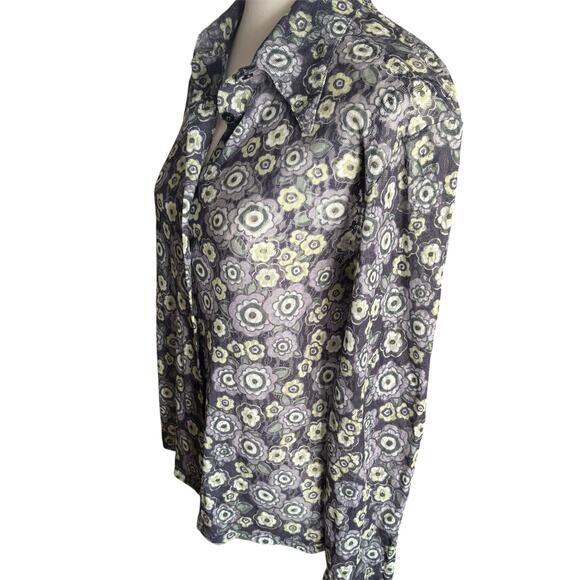 Vintage Y2K Xhilaration Sheer Mesh Blouse Floral Button Down Retro 90s Top - Picture 5 of 7
